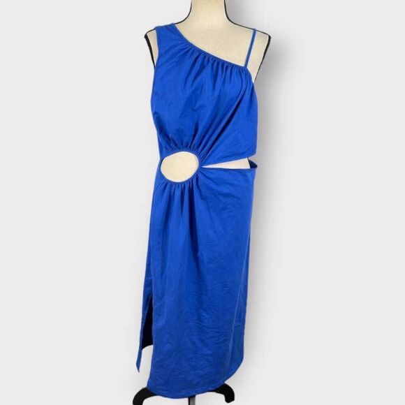 Walter Baker‎ Ryanne Dress Women's XL Blue Asymmetric Cutout Bodycon Midi - Picture 3 of 10